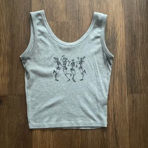 Gray Cropped Tank with Skeletons